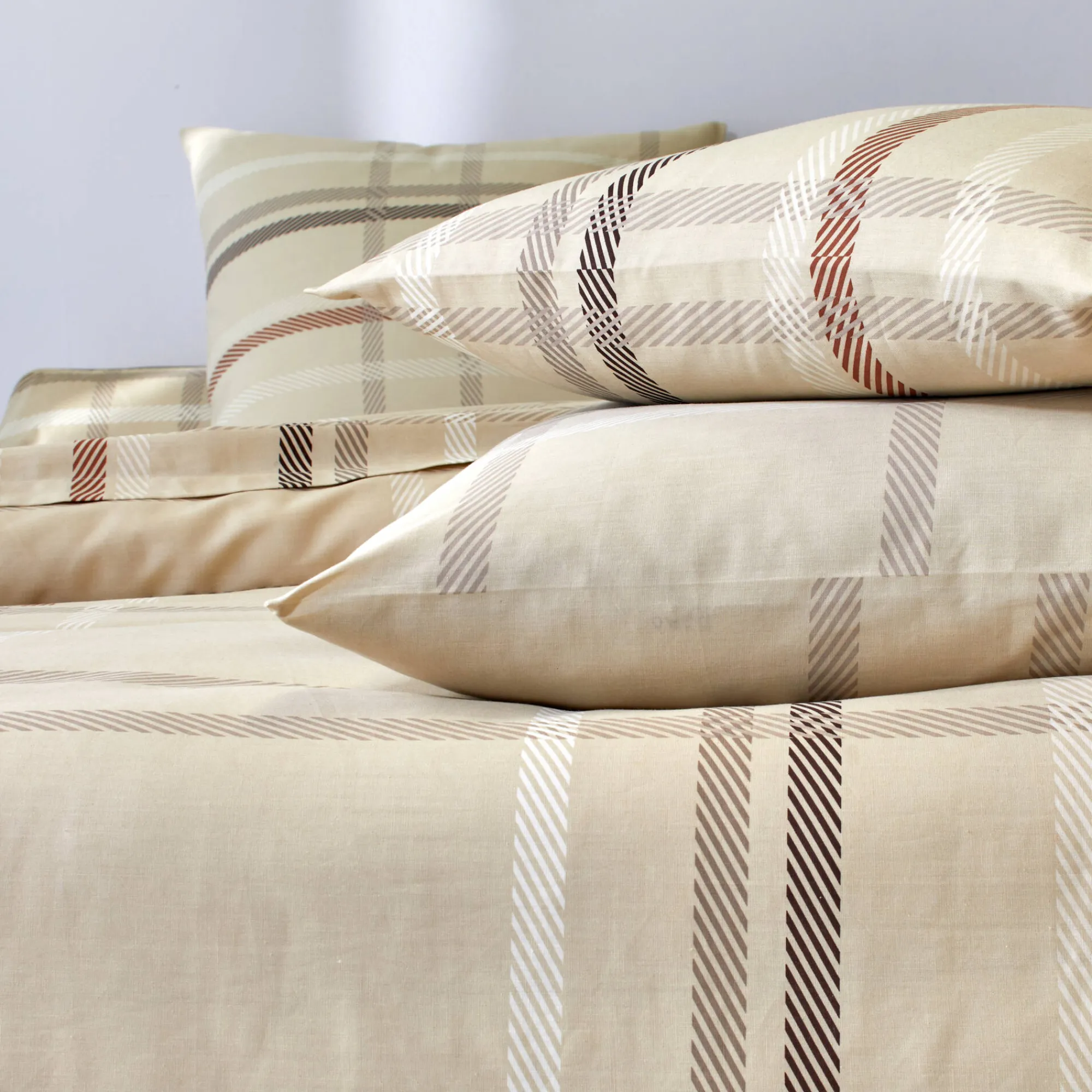 Fantasie Bedlinnen|Vlak Laken<Blancheporte Linge de lit Karl imprimé écossais, en coton beige