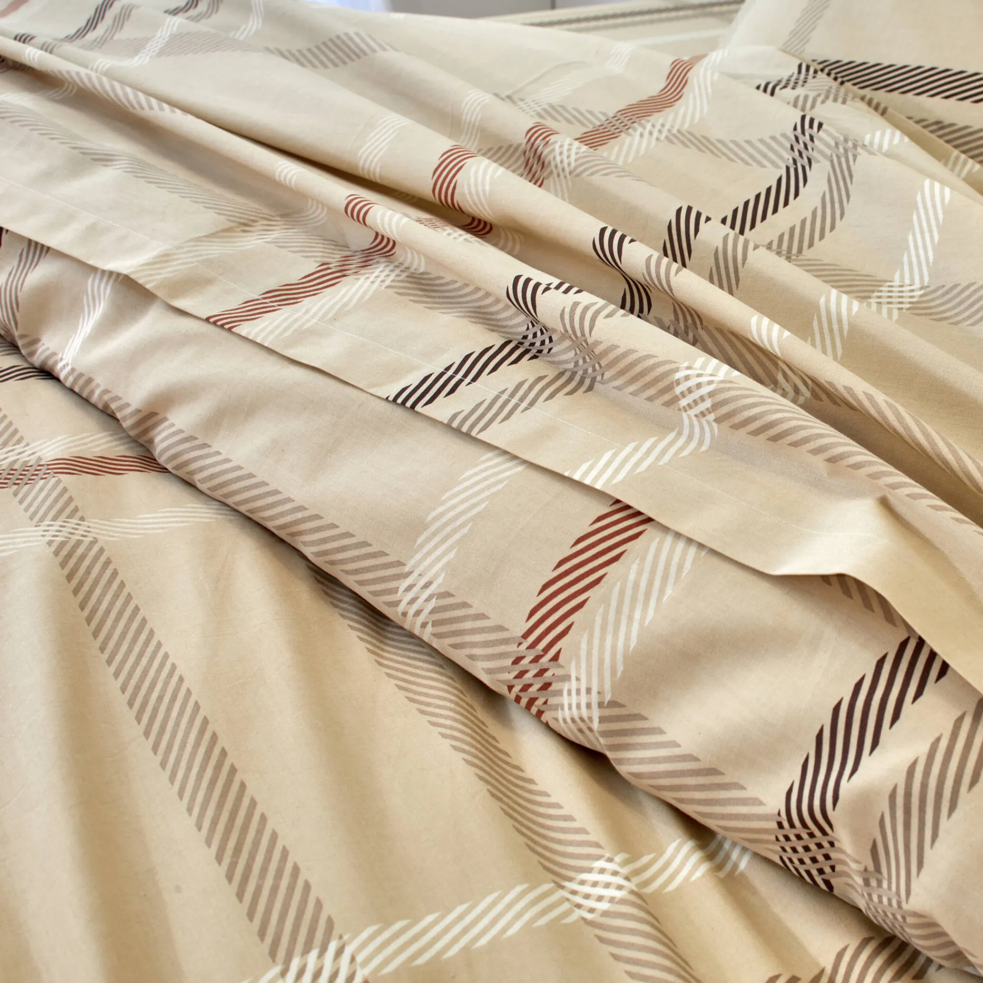 Fantasie Bedlinnen|Vlak Laken<Blancheporte Linge de lit Karl imprimé écossais, en coton beige