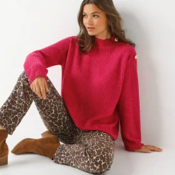 Trui En Vest<Blancheporte Loose trui, lange en ruime mouwen, patenttricot fuchsia