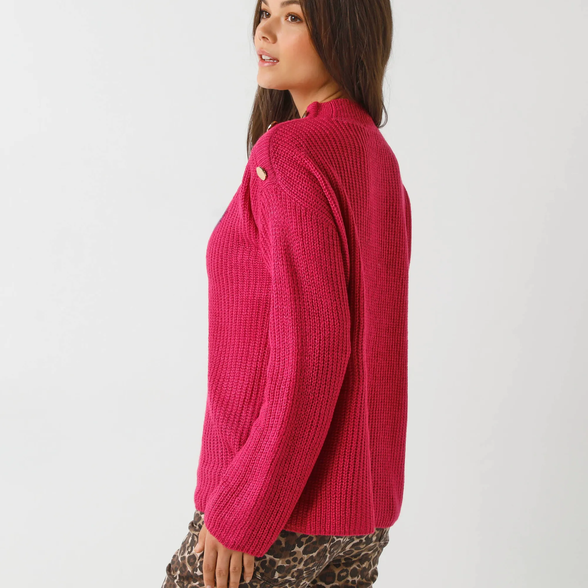 Trui En Vest<Blancheporte Loose trui, lange en ruime mouwen, patenttricot fuchsia