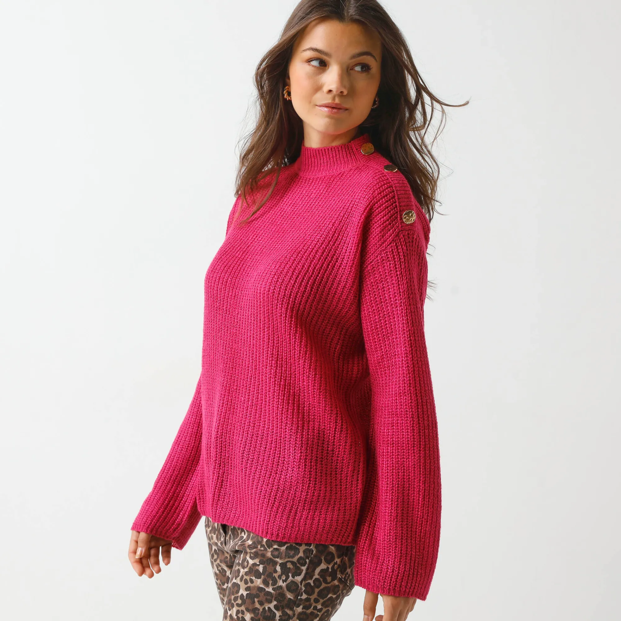 Trui En Vest<Blancheporte Loose trui, lange en ruime mouwen, patenttricot fuchsia