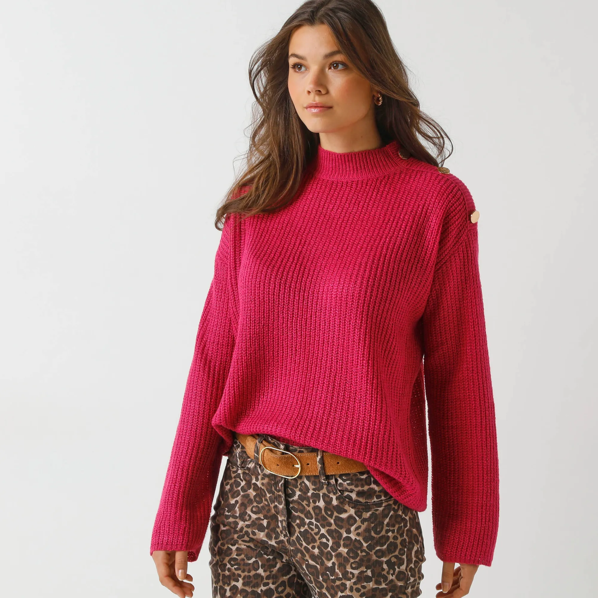 Trui En Vest<Blancheporte Loose trui, lange en ruime mouwen, patenttricot fuchsia