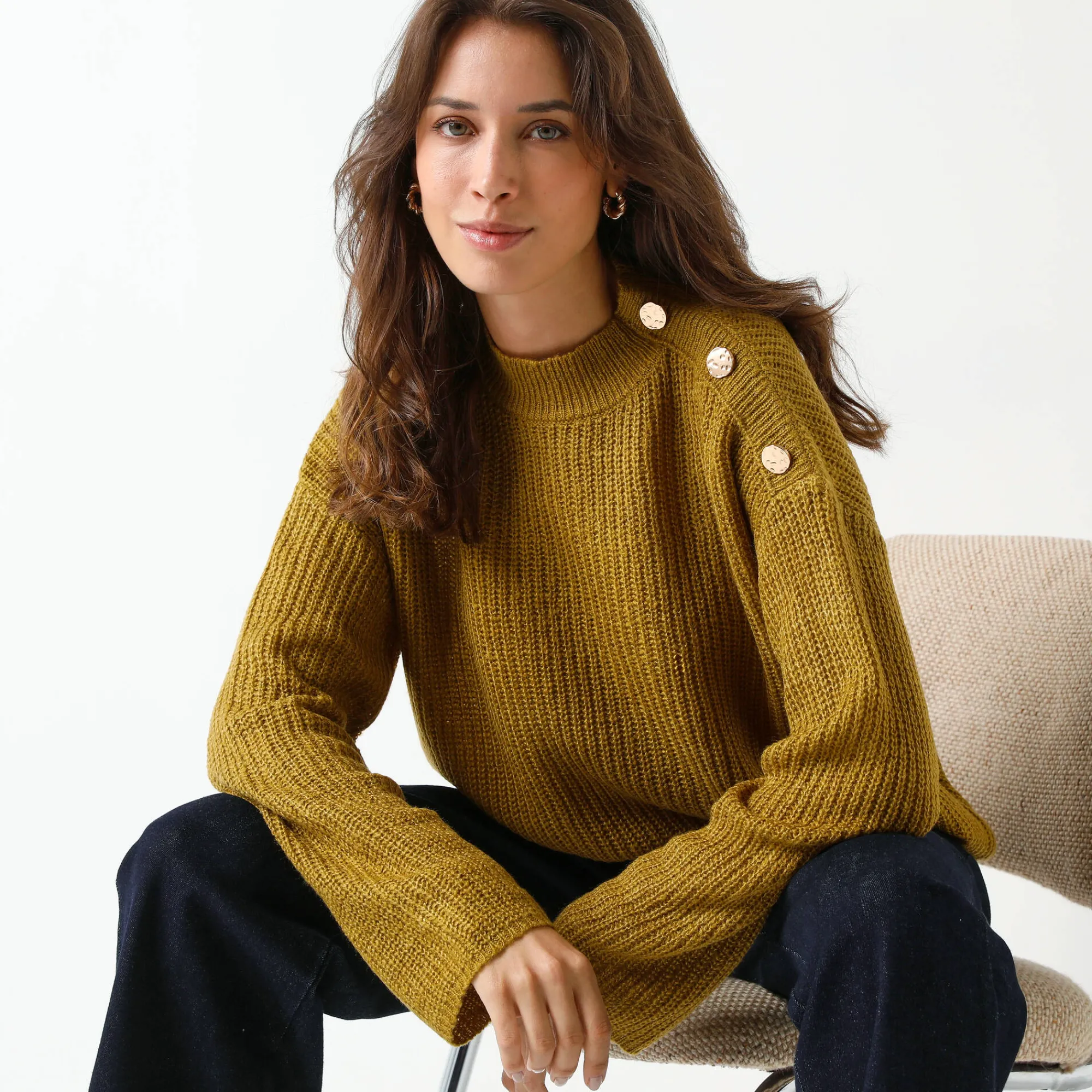 Trui En Vest<Blancheporte Loose trui, lange en ruime mouwen, patenttricot bronskleur