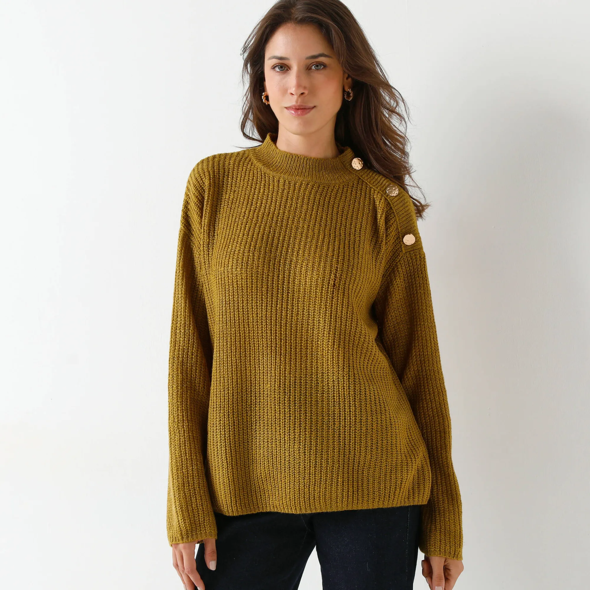 Trui En Vest<Blancheporte Loose trui, lange en ruime mouwen, patenttricot bronskleur