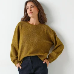 Trui En Vest<Blancheporte Loose trui met bloezende mouwen, chiné tricot in wolmengeling chiné groen