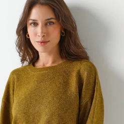 Trui En Vest<Blancheporte Loose trui met bloezende mouwen, chiné tricot in wolmengeling chiné groen