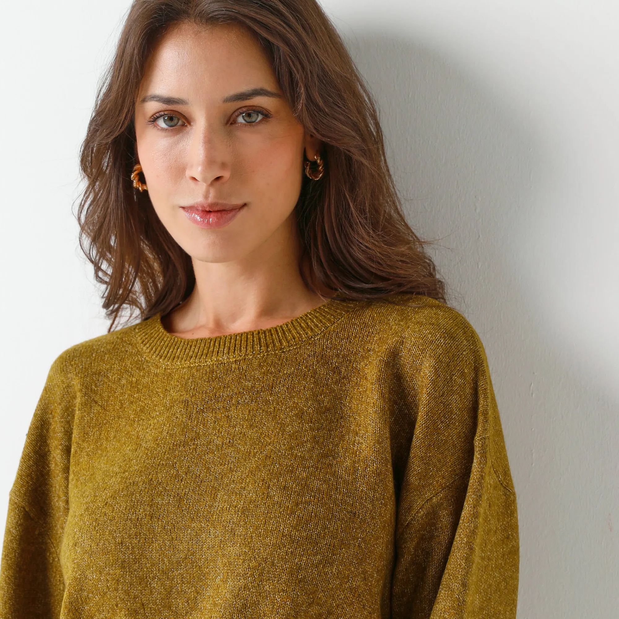 Trui En Vest<Blancheporte Loose trui met bloezende mouwen, chiné tricot in wolmengeling chiné groen