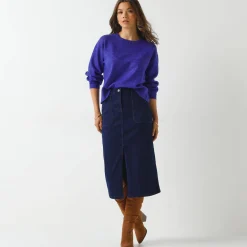 Trui En Vest<Blancheporte Loose trui met bloezende mouwen, chiné tricot in wolmengeling paars