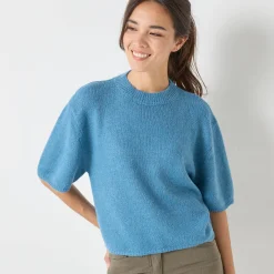 Trui En Vest<Blancheporte Loose trui met ellebooglange mouwen, mix van wol en mohair gletsjerblauw