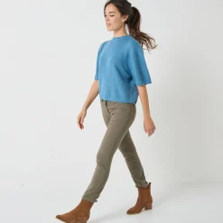 Trui En Vest<Blancheporte Loose trui met ellebooglange mouwen, mix van wol en mohair gletsjerblauw