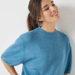 Trui En Vest<Blancheporte Loose trui met ellebooglange mouwen, mix van wol en mohair gletsjerblauw