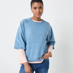 Trui En Vest<Blancheporte Loose trui met ellebooglange mouwen, zachte touch grijsblauw