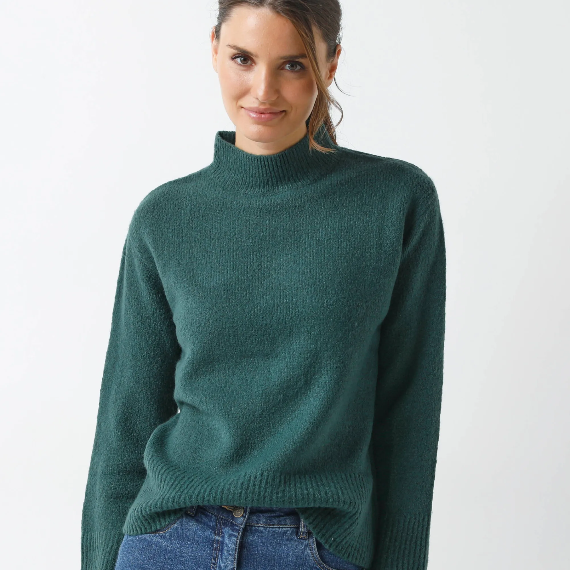 Trui En Vest<Blancheporte Loose trui met opstaande kraag, ruime mouwen dennengroen