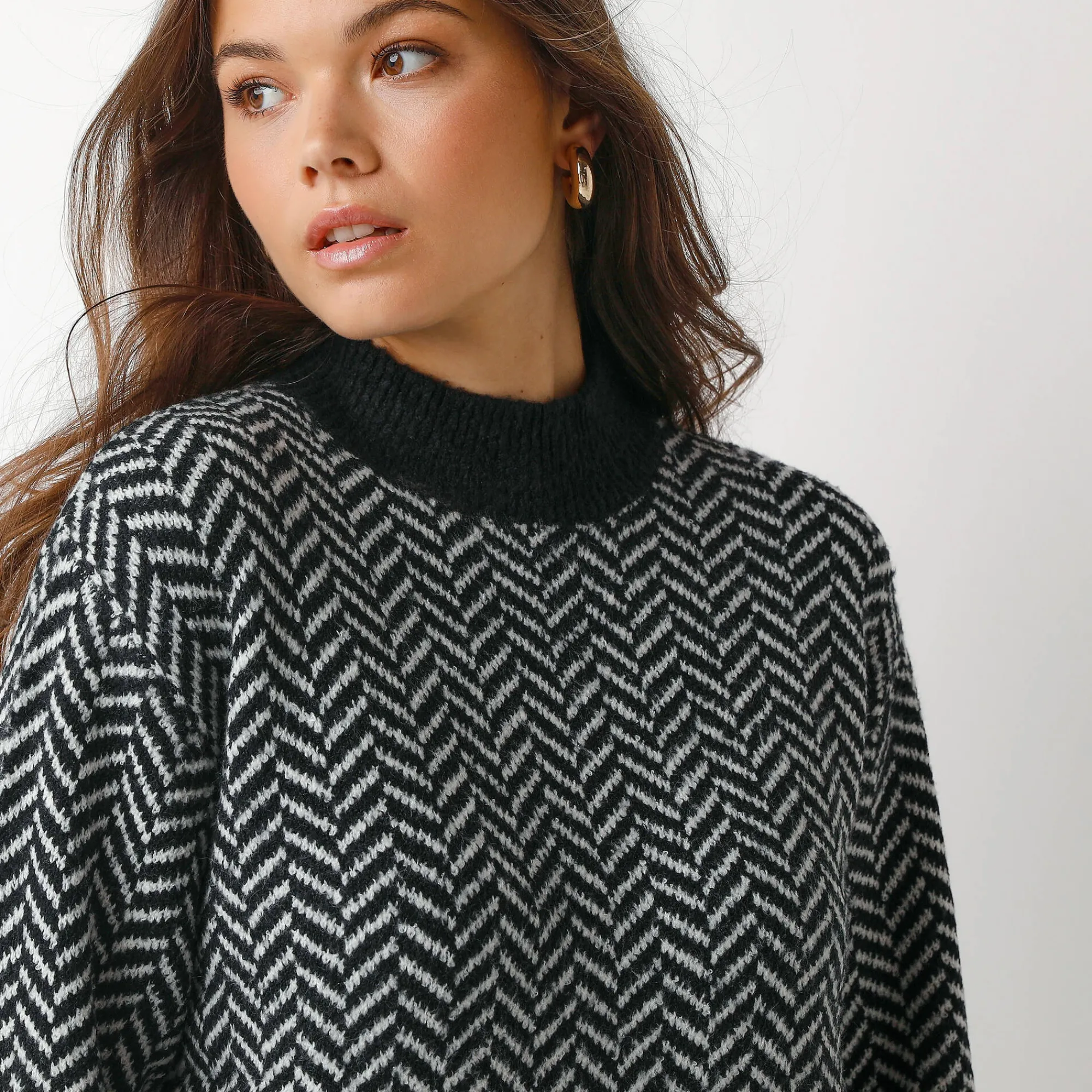 Trui En Vest<Blancheporte Loose trui met opstaande kraag, tweekleurig zwart / ecru