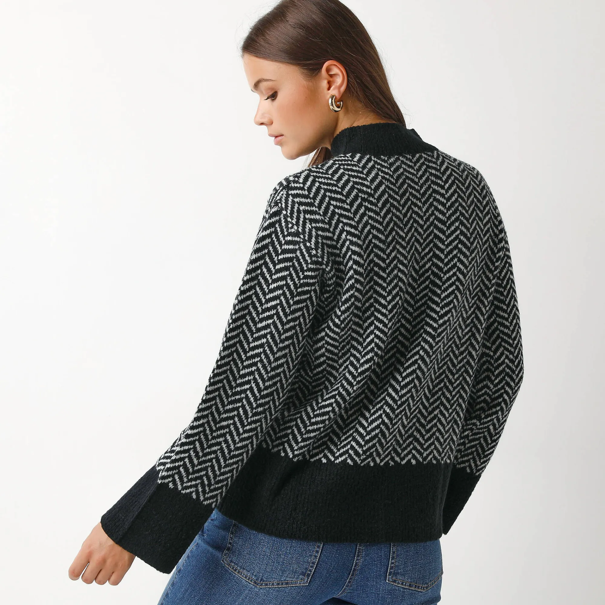 Trui En Vest<Blancheporte Loose trui met opstaande kraag, tweekleurig zwart / ecru