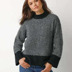 Trui En Vest<Blancheporte Loose trui met opstaande kraag, tweekleurig zwart / ecru