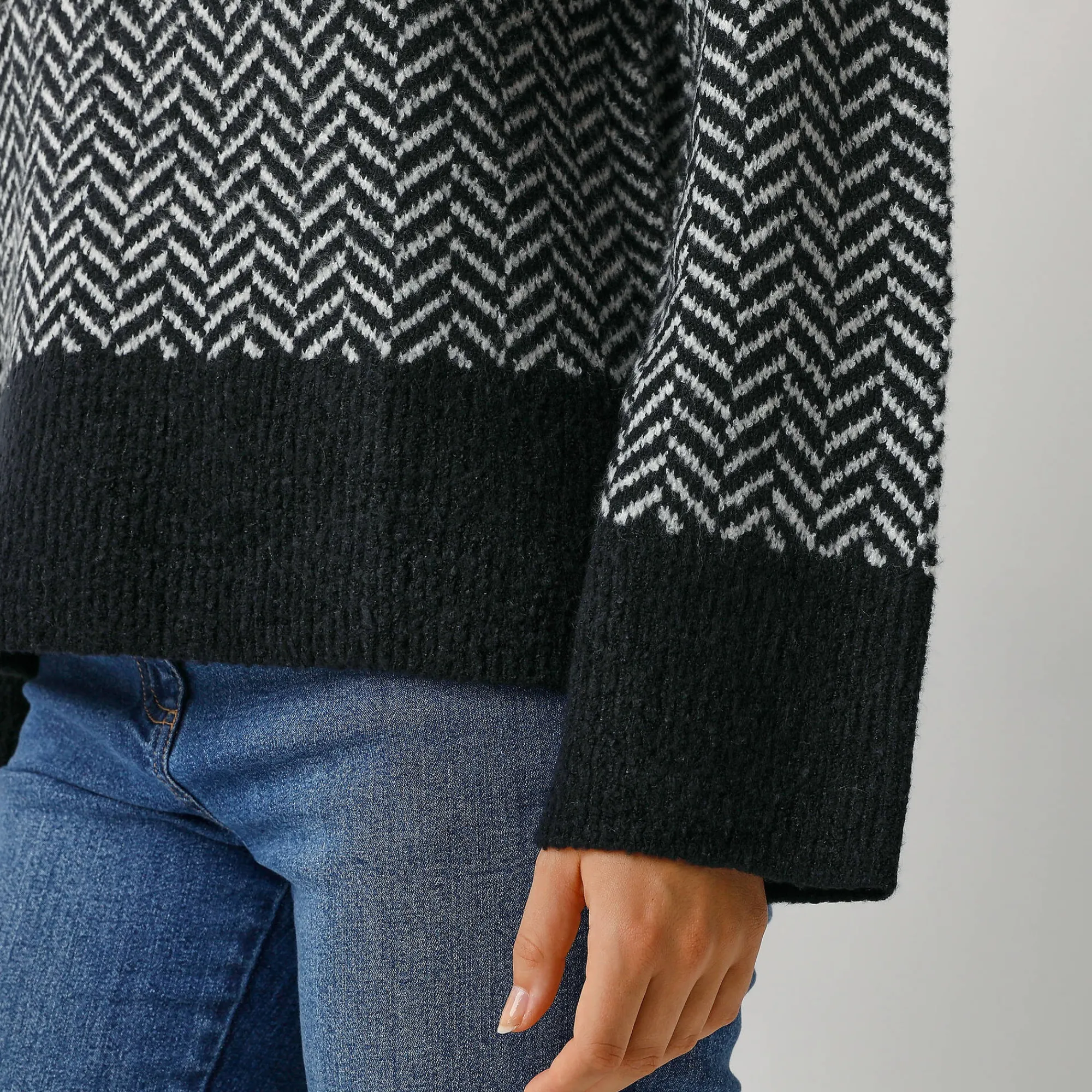 Trui En Vest<Blancheporte Loose trui met opstaande kraag, tweekleurig zwart / ecru