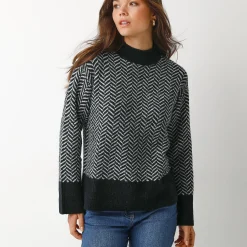 Trui En Vest<Blancheporte Loose trui met opstaande kraag, tweekleurig zwart / ecru