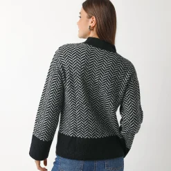 Trui En Vest<Blancheporte Loose trui met opstaande kraag, tweekleurig zwart / ecru