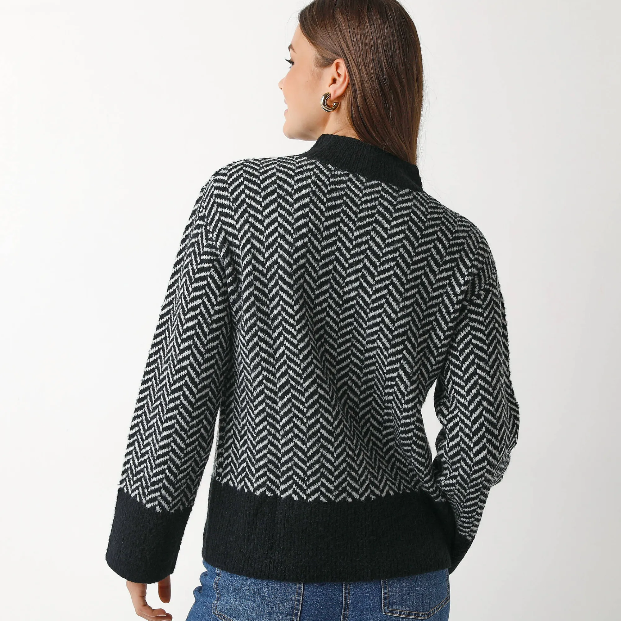 Trui En Vest<Blancheporte Loose trui met opstaande kraag, tweekleurig zwart / ecru