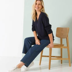 Trui En Vest<Blancheporte Loose trui met V-hals, patenttricot marine