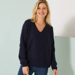Trui En Vest<Blancheporte Loose trui met V-hals, patenttricot marine