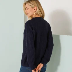 Trui En Vest<Blancheporte Loose trui met V-hals, patenttricot marine