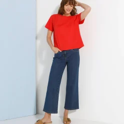 T-Shirt En Topje<Blancheporte Loose' T-shirt in katoen, effen klaproosrood
