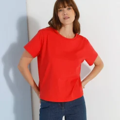 T-Shirt En Topje<Blancheporte Loose' T-shirt in katoen, effen klaproosrood