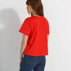 T-Shirt En Topje<Blancheporte Loose' T-shirt in katoen, effen klaproosrood