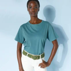 T-Shirt En Topje<Blancheporte Loose' T-shirt in katoen, effen grijsgroen