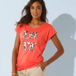 T-Shirt En Topje<Blancheporte Loose T-shirt met "LOVE" print koraal