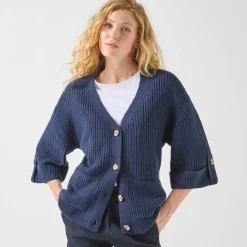 Trui En Vest<Blancheporte Loose vest met knopen, 7/8-mouwen marine
