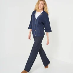 Trui En Vest<Blancheporte Loose vest met knopen, 7/8-mouwen marine