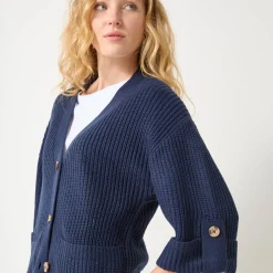 Trui En Vest<Blancheporte Loose vest met knopen, 7/8-mouwen marine