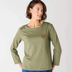 T-Shirt En Topje<Blancheporte Marineshirt met lange mouwen, geborduurd hartje in effen of luipaard kaki / chocolade