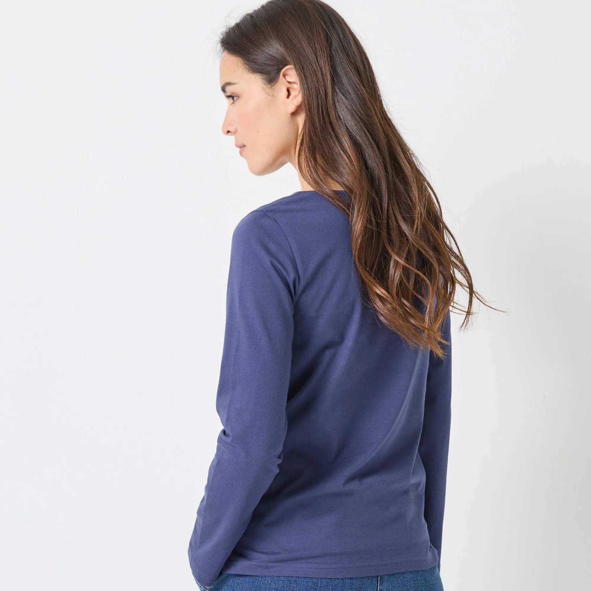 T-Shirt En Topje<Blancheporte shirt met lange mouwen, geborduurd hartje in effen of luipaard marine