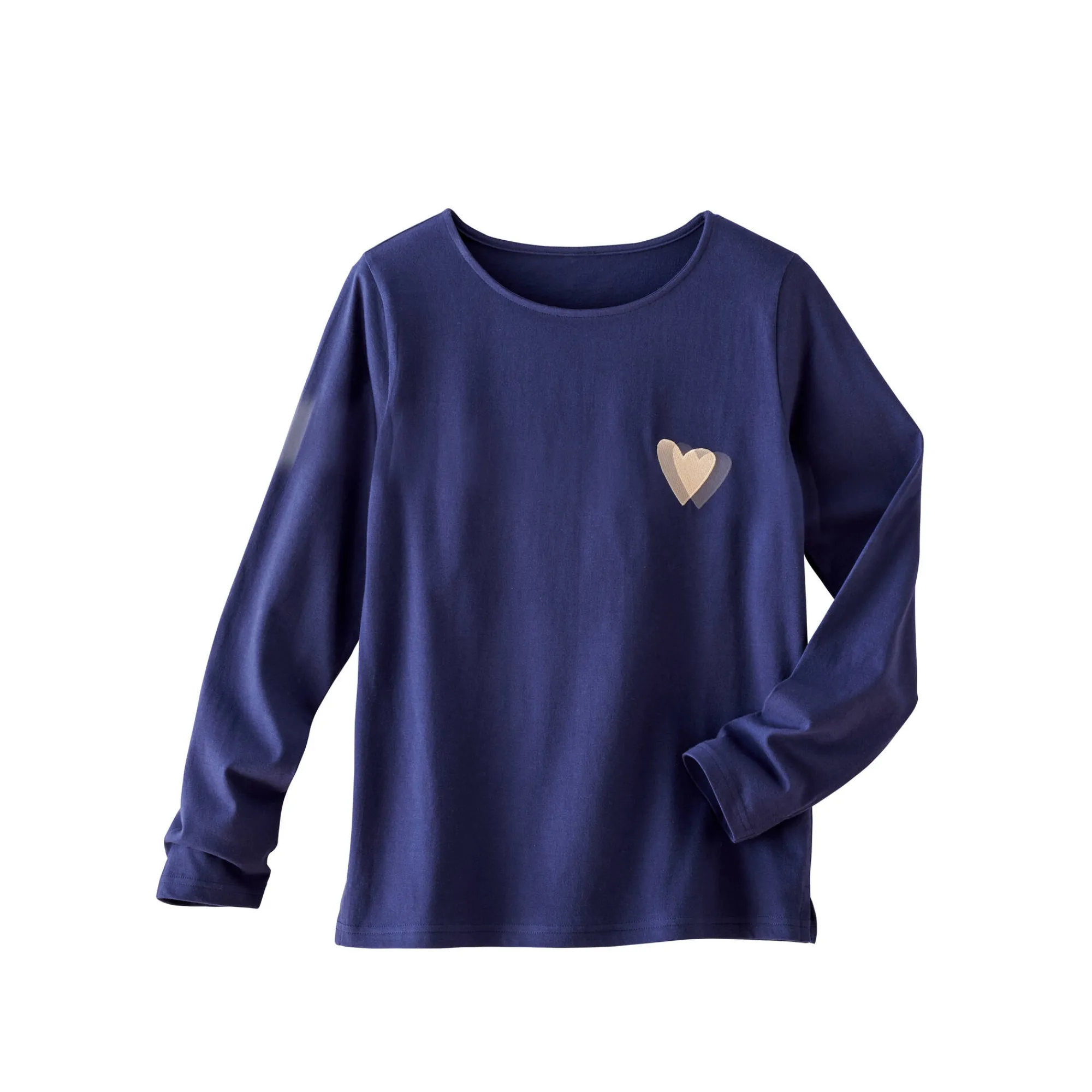 T-Shirt En Topje<Blancheporte shirt met lange mouwen, geborduurd hartje in effen of luipaard marine