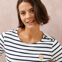 T-Shirt En Topje<Blancheporte Marine-T-shirt met goudkleurig hartborduursel wit / marine