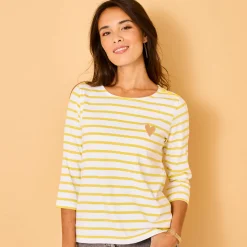 T-Shirt En Topje<Blancheporte Marine-T-shirt met goudkleurig hartborduursel wit / anijs