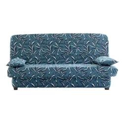 Zitbankhoes<Blancheporte Matelasserde hoes voor clic-clac met bladerenprint blauw