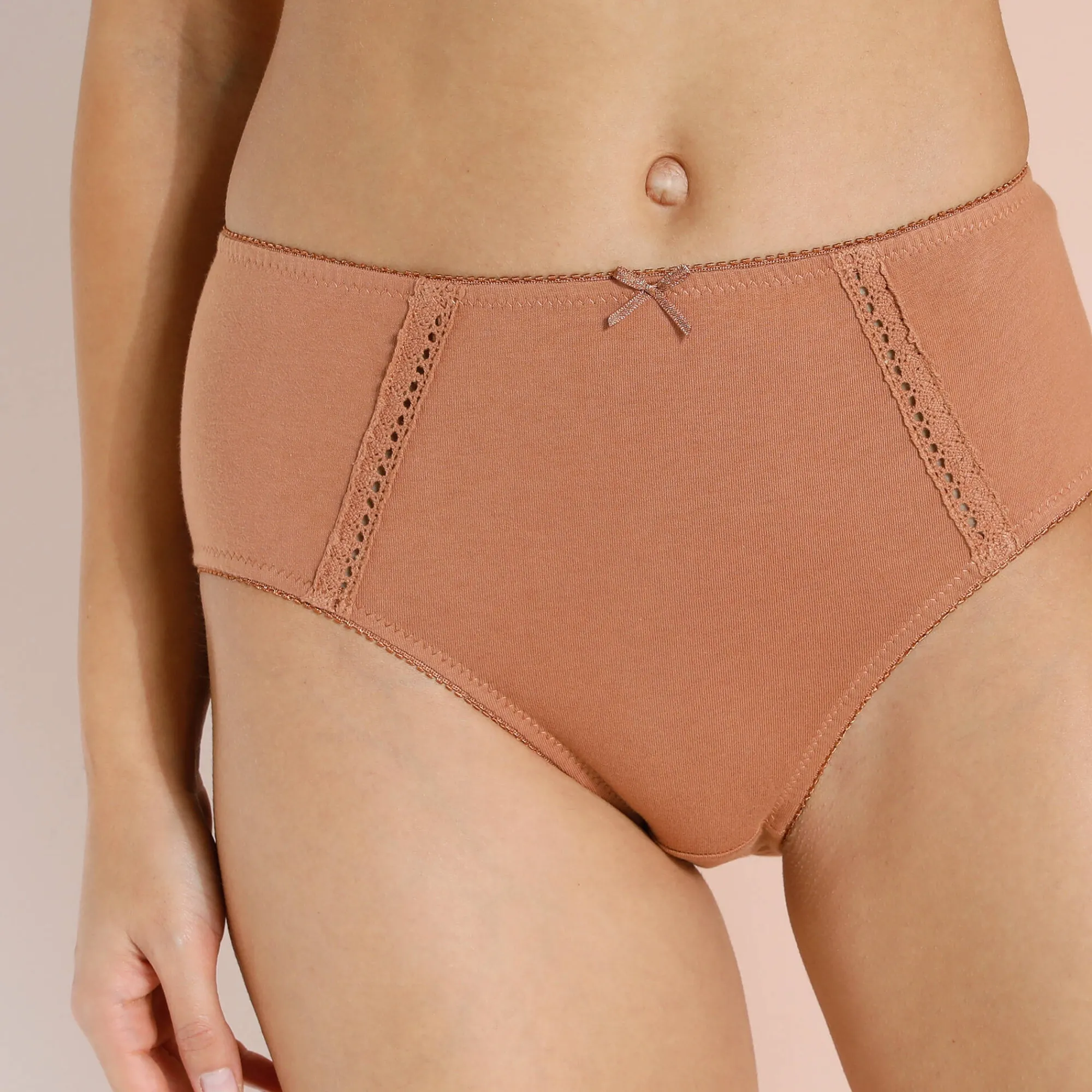 Slip En Shorty<Blancheporte Maxislip in ajourkatoen - Set van 2 hazelnootbruin + poeder