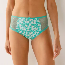 Slip En Shorty<Confidence Lingerie Maxislip in kant en katoen, effen en met bloemenprint, Tropea - set van 4 aqua