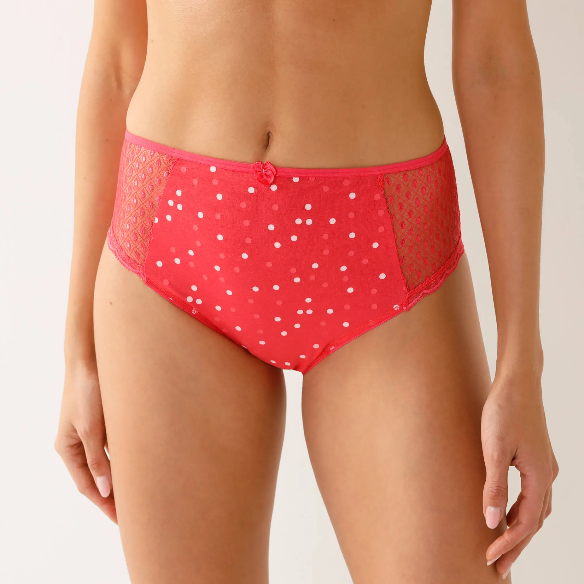 Slip En Shorty<Confidence Lingerie Maxislip in kant en katoen, effen en met stippenprint, Tropea - set van 4 roze