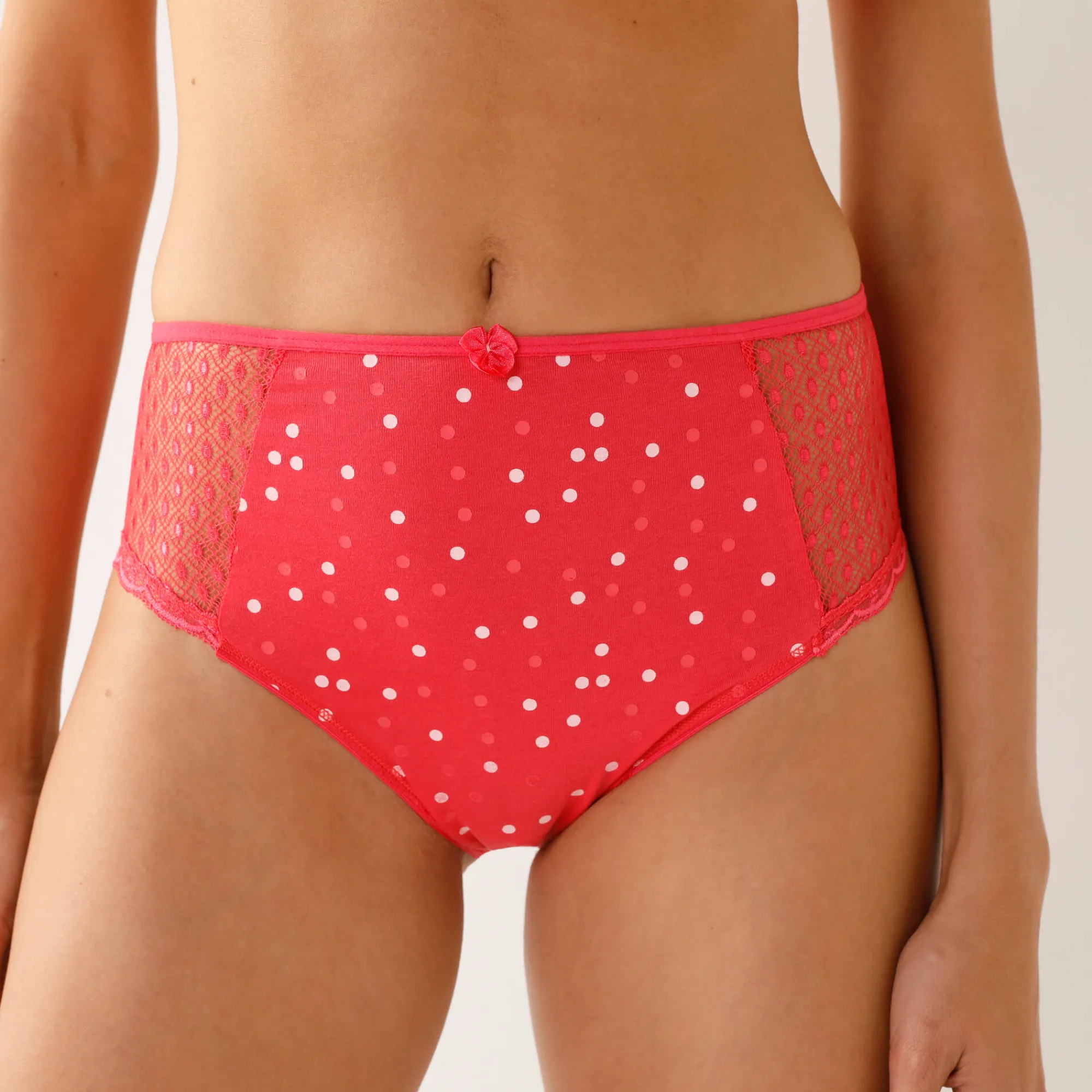 Slip En Shorty<Confidence Lingerie Maxislip in kant en katoen, effen en met stippenprint, Tropea - set van 4 roze