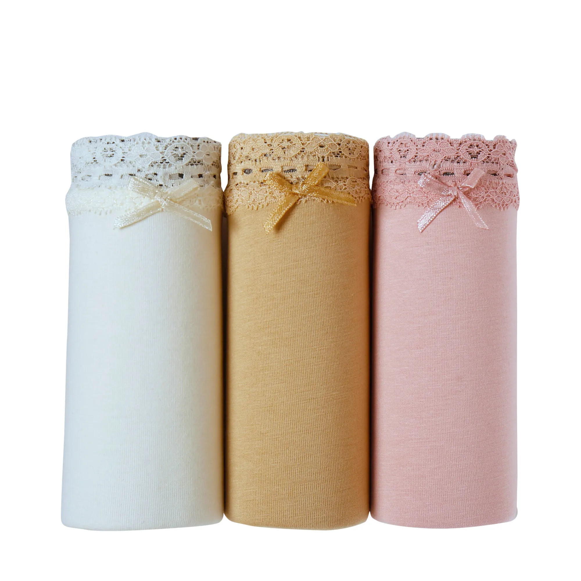 Slip En Shorty<Blancheporte Maxislip in katoen en kant - set van 3 ivoorkleur + beige + roze