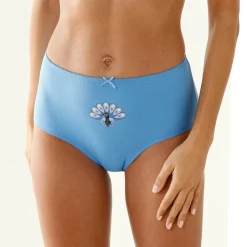 Slip En Shorty<Blancheporte Maxislip in stretchkatoen met "pauw" print - set van 4 blauw