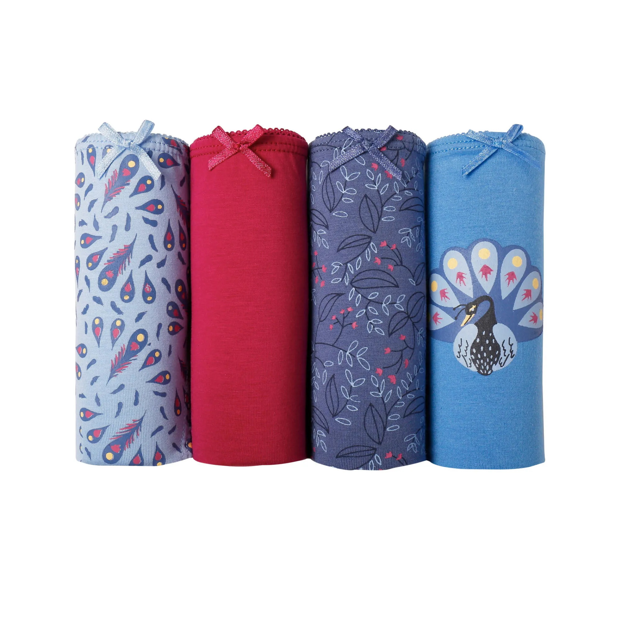 Slip En Shorty<Blancheporte Maxislip in stretchkatoen met "pauw" print - set van 4 blauw