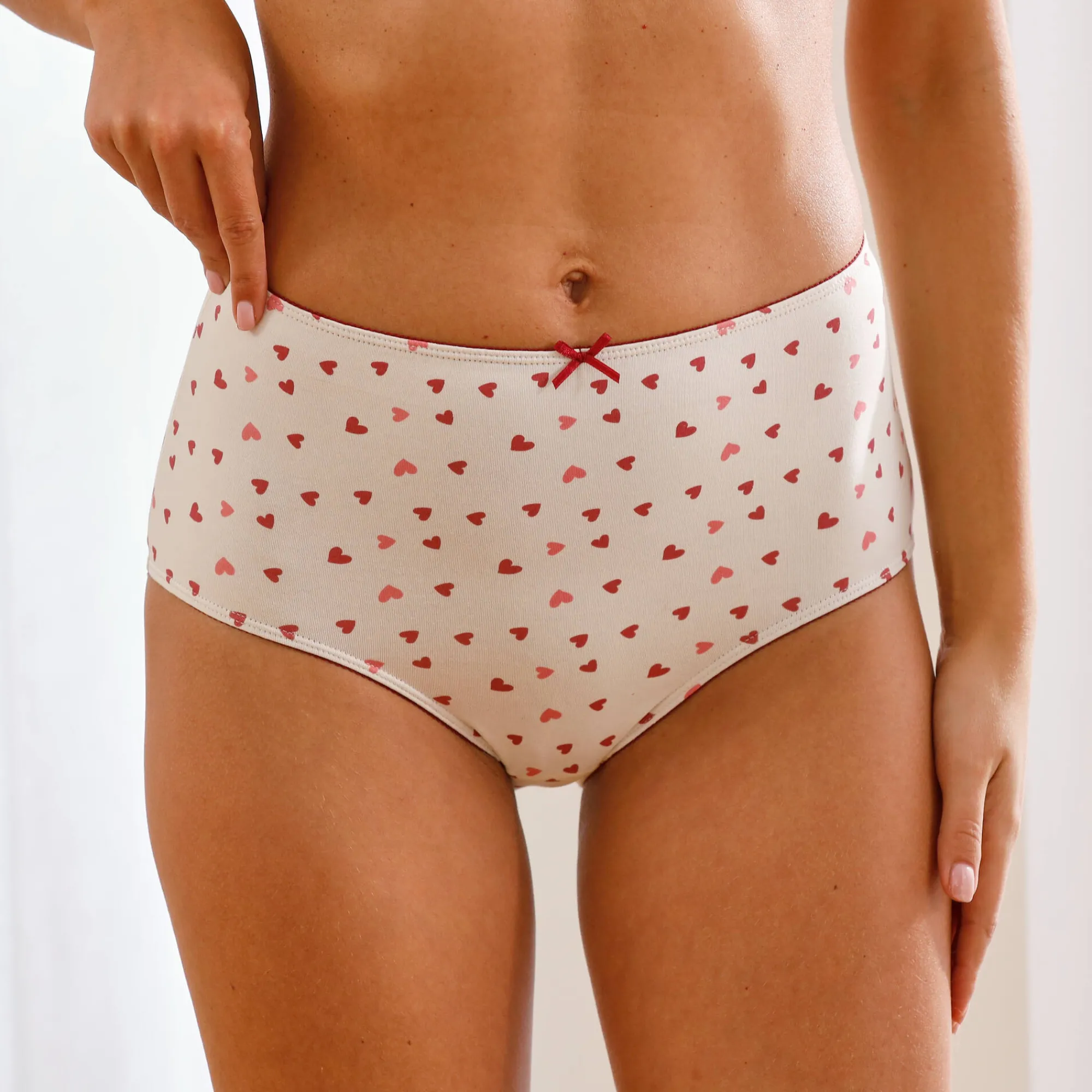 Slip En Shorty<Blancheporte Maxislip in stretchkatoen met hartjesprint - set van 4 rood