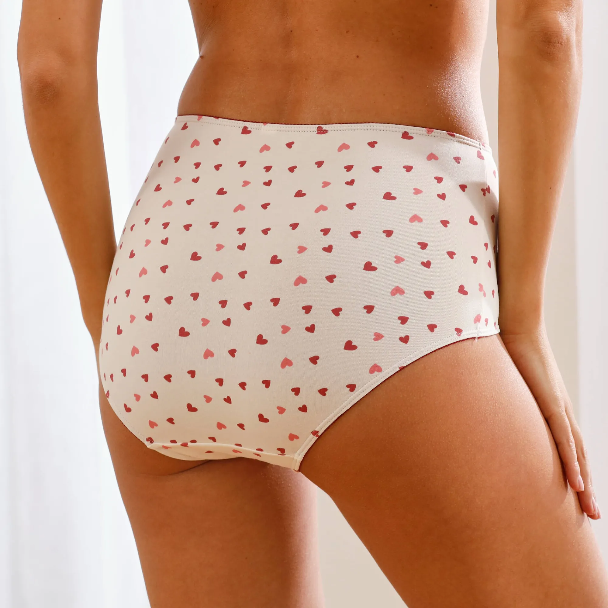 Slip En Shorty<Blancheporte Maxislip in stretchkatoen met hartjesprint - set van 4 rood